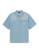 Basic Small Logo Summer Tencel Short Sleeve Denim Shirt