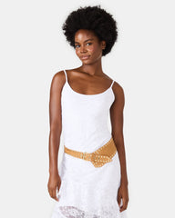 STUDDED WIDE WAIST BELT BROWN