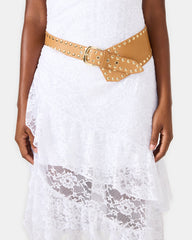 STUDDED WIDE WAIST BELT BROWN