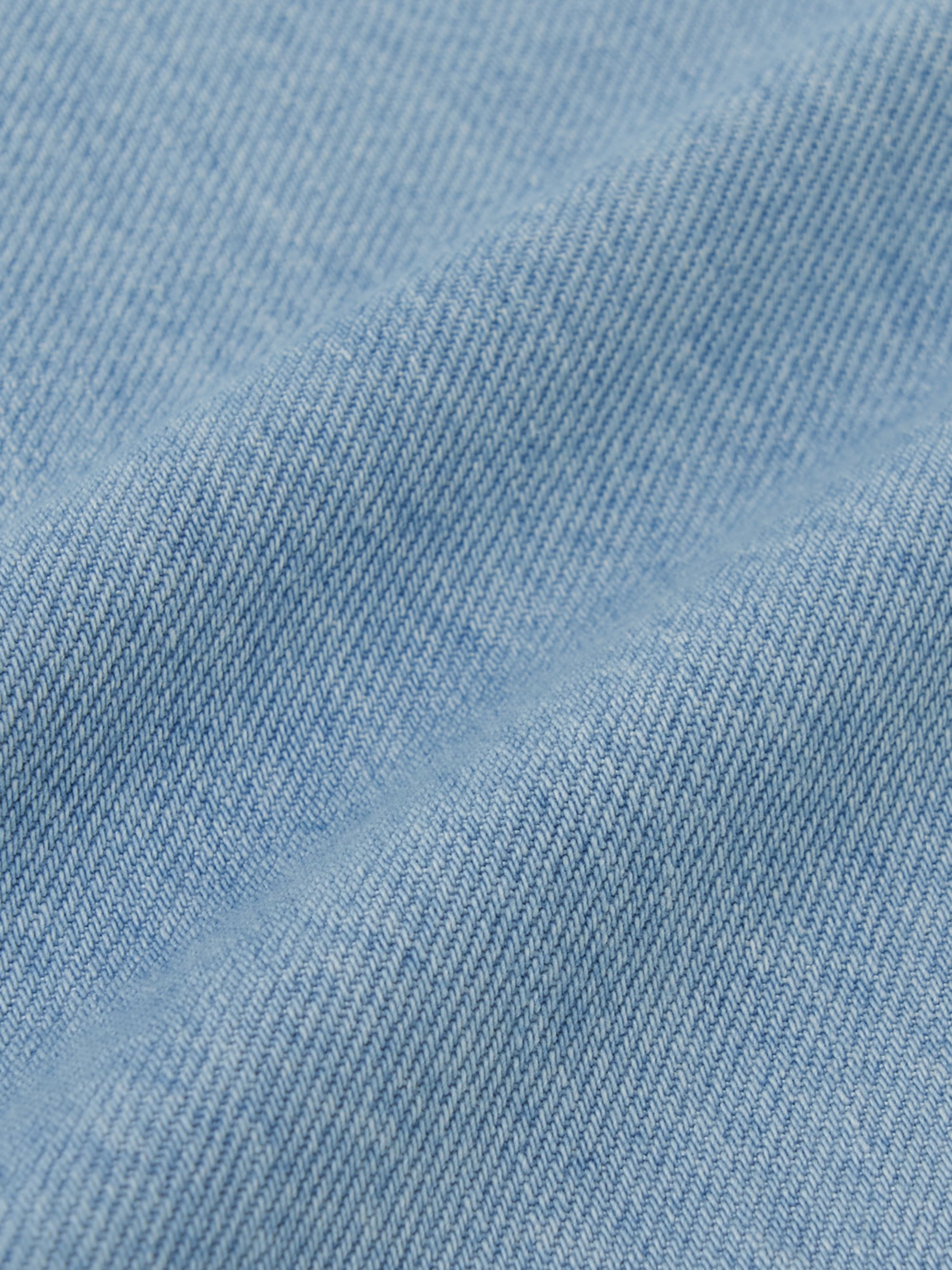 Basic Small Logo Summer Tencel Short Sleeve Denim Shirt