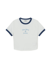 Women's Sportive Cursive Ringer Crop T-shirts