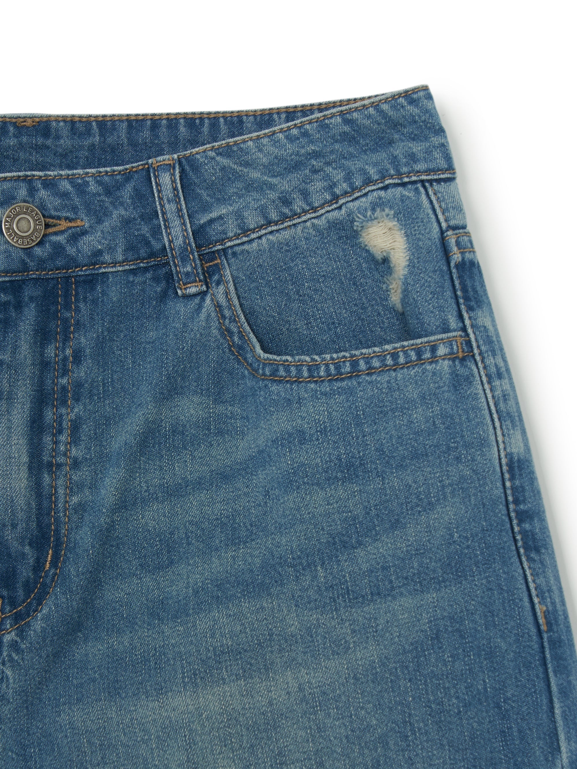 Women's Basic Small Logo Destroyed Denim Bermuda Pants