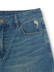 Women's Basic Small Logo Destroyed Denim Bermuda Pants