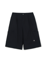 Washed Cotton Pin-Tuck Cargo Bermuda Shorts