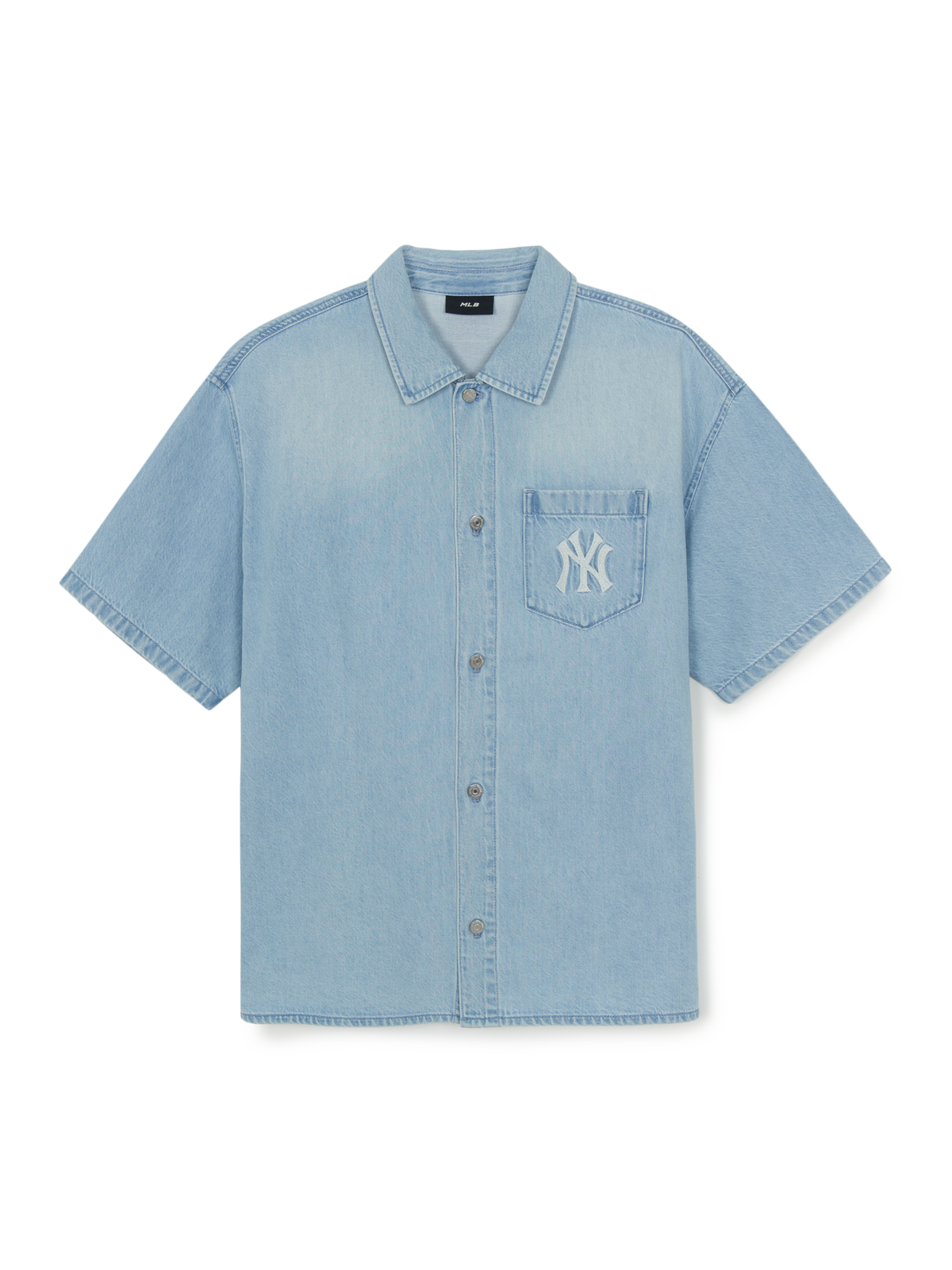 Basic Small Logo Summer Tencel Short Sleeve Denim Shirt