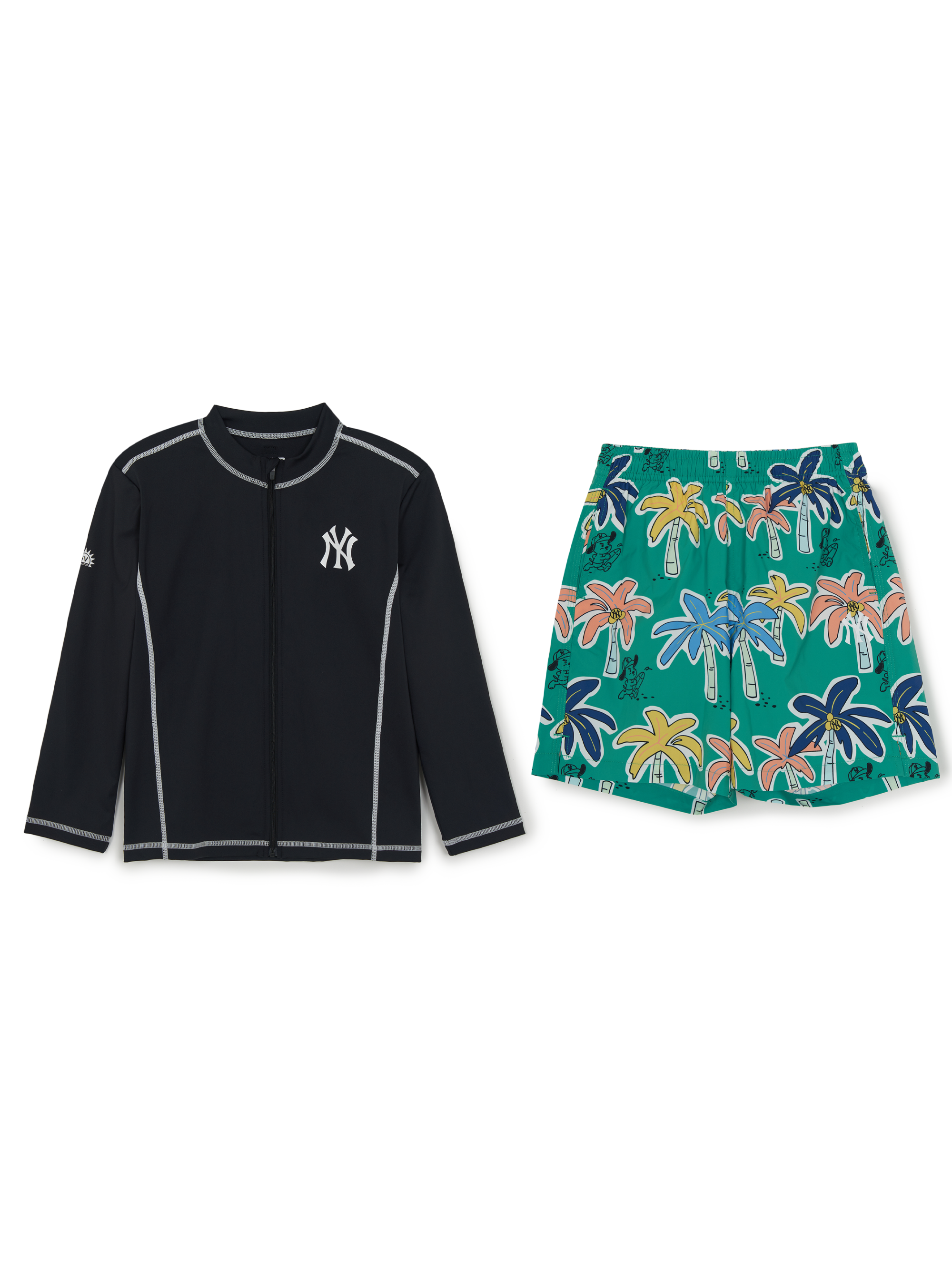 SPORTIVE ZIP-UP RASHGUARD BOARD SHORTS SET