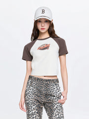 Women's Vintage Color Block Crop T-Shirts