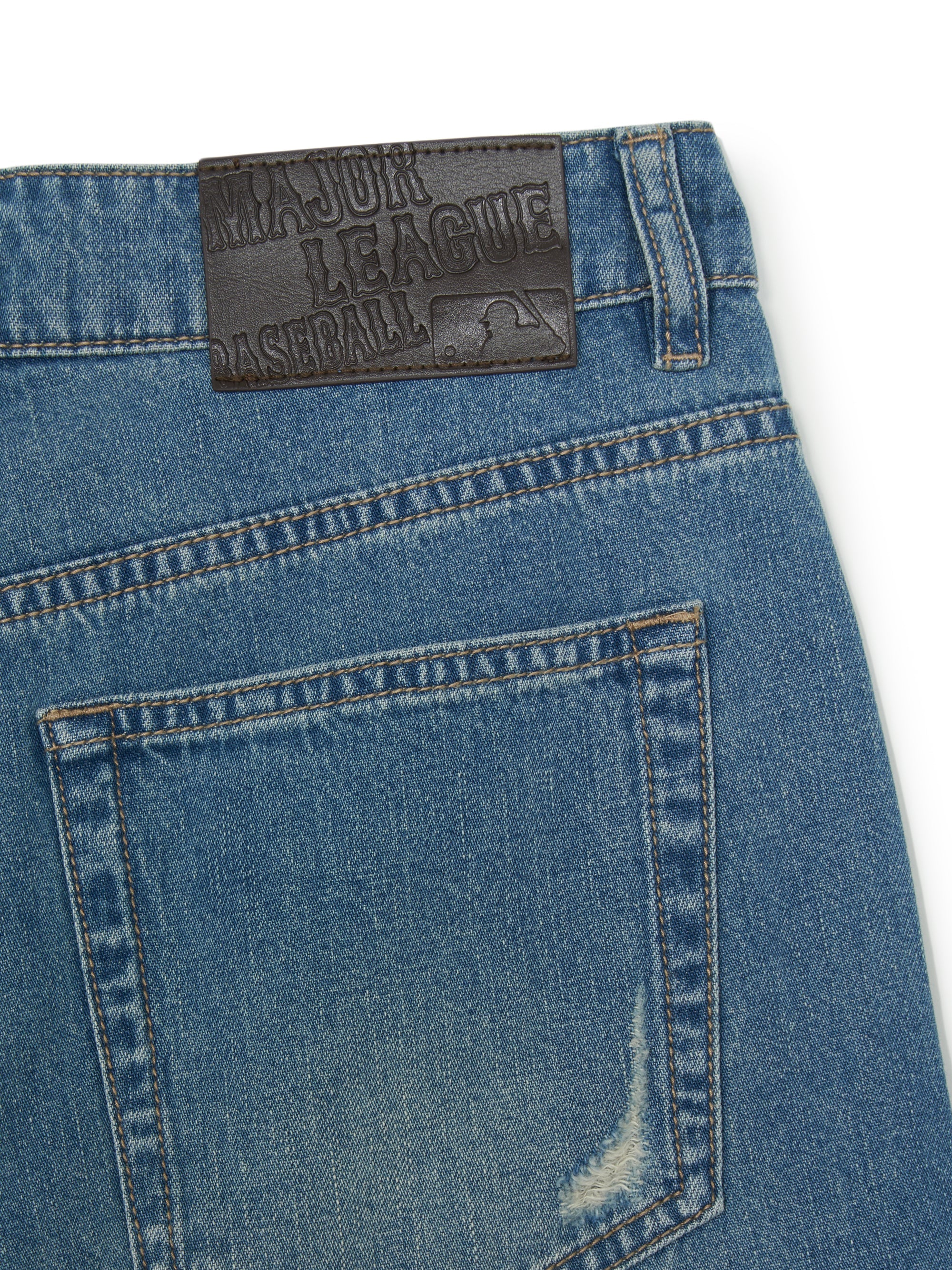 Women's Basic Small Logo Destroyed Denim Bermuda Pants