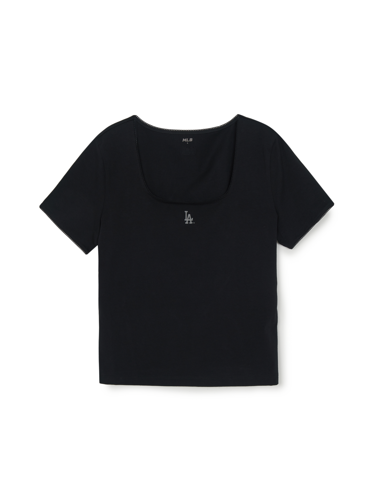 Women's Basic Lace Square Neck Slim Semi Crop T-shirts