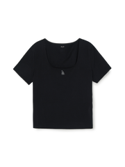 Women's Basic Lace Square Neck Slim Semi Crop T-shirts