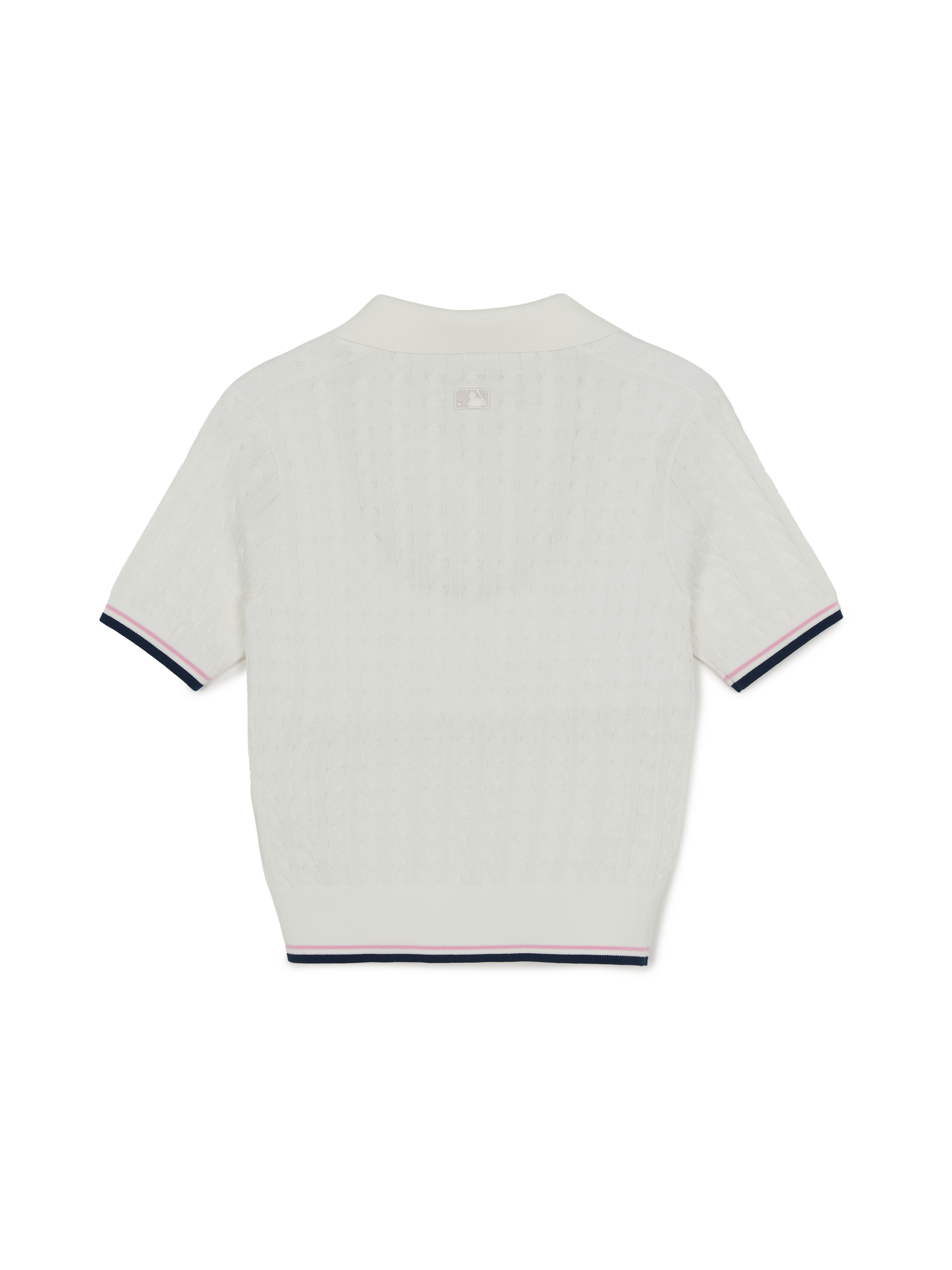 Women's Varsity Cable Open Collar Short Sleeve Knit Pullover