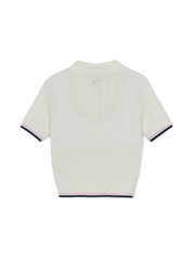 Women's Varsity Cable Open Collar Short Sleeve Knit Pullover