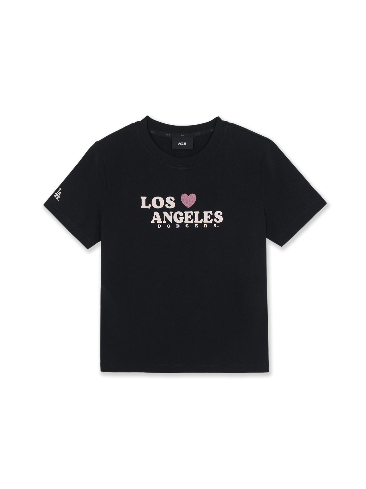 Women's Leopard Heart Lettering Slim Semi Crop T-Shirts