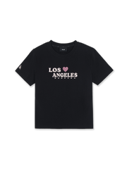 Women's Leopard Heart Lettering Slim Semi Crop T-Shirts