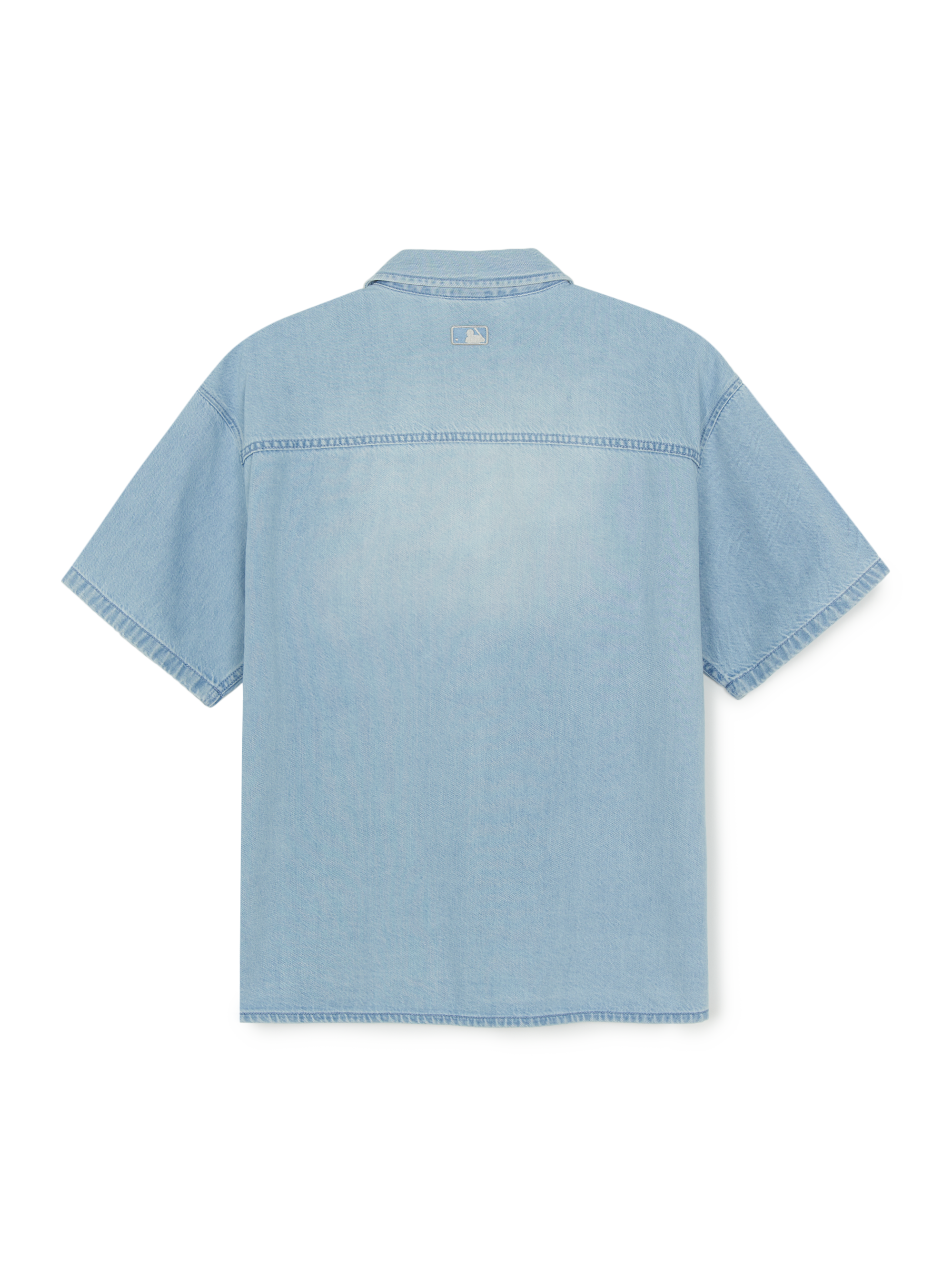 Basic Small Logo Summer Tencel Short Sleeve Denim Shirt