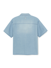 Basic Small Logo Summer Tencel Short Sleeve Denim Shirt