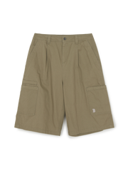 Washed Cotton Pin-Tuck Cargo Bermuda Shorts