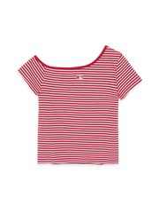 Women's Varsity Stripe Off Shoulder Slim Semi Crop T-Shirts