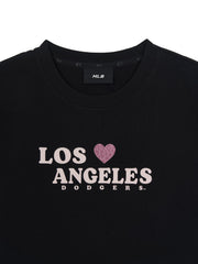 Women's Leopard Heart Lettering Slim Semi Crop T-Shirts