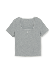 Women's Basic Lace Square Neck Slim Semi Crop T-shirts