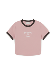 Women's Sportive Cursive Ringer Crop T-shirts