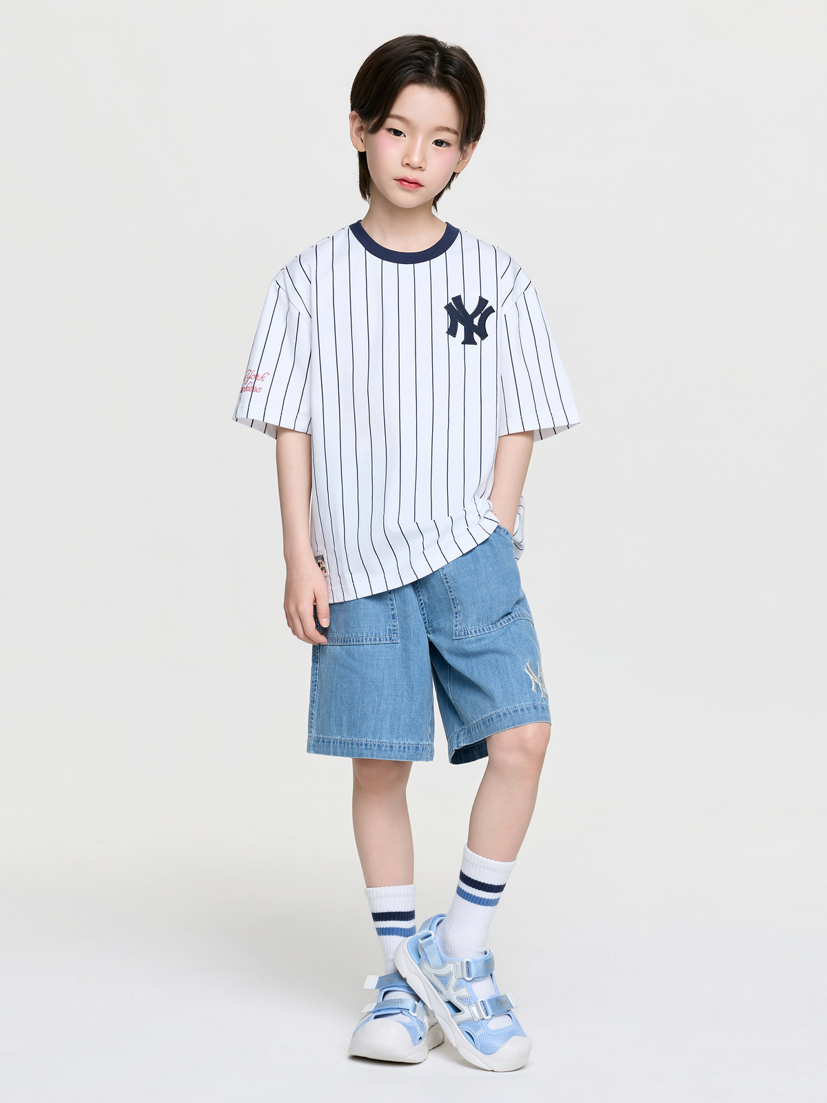 STREET BASIC STRIPED DENIM T-SHIRT SET