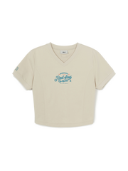 Women's V-neck Letter Crop T-shirts