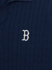 Women's Varsity Cable Open Collar Short Sleeve Knit Pullover