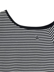 Women's Varsity Stripe Off Shoulder Slim Semi Crop T-Shirts