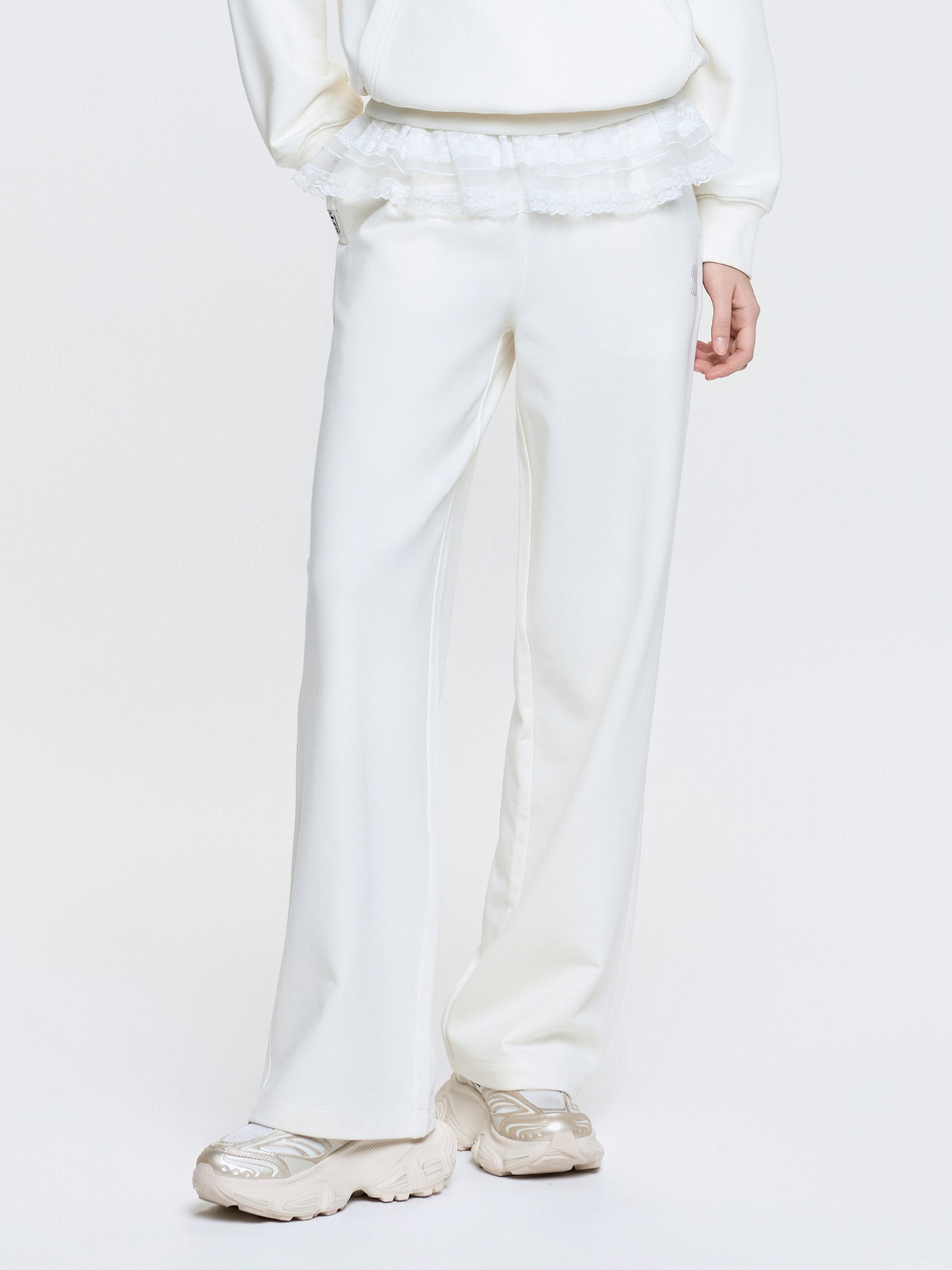 Women's Basic Lace Ruffle Semi Wide Pants