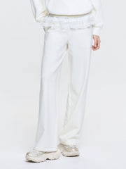 Women's Basic Lace Ruffle Semi Wide Pants
