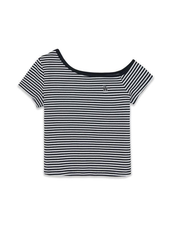 Women's Varsity Stripe Off Shoulder Slim Semi Crop T-Shirts