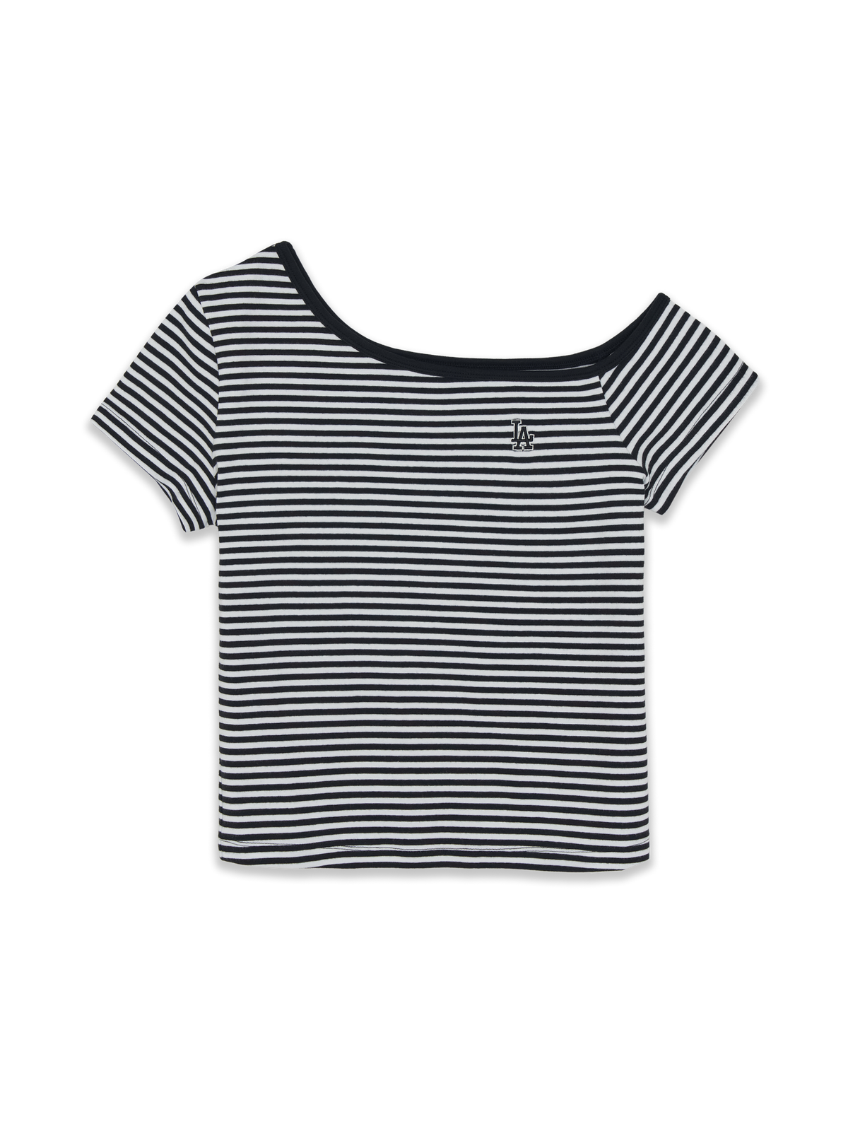 Women's Varsity Stripe Off Shoulder Slim Semi Crop T-Shirts
