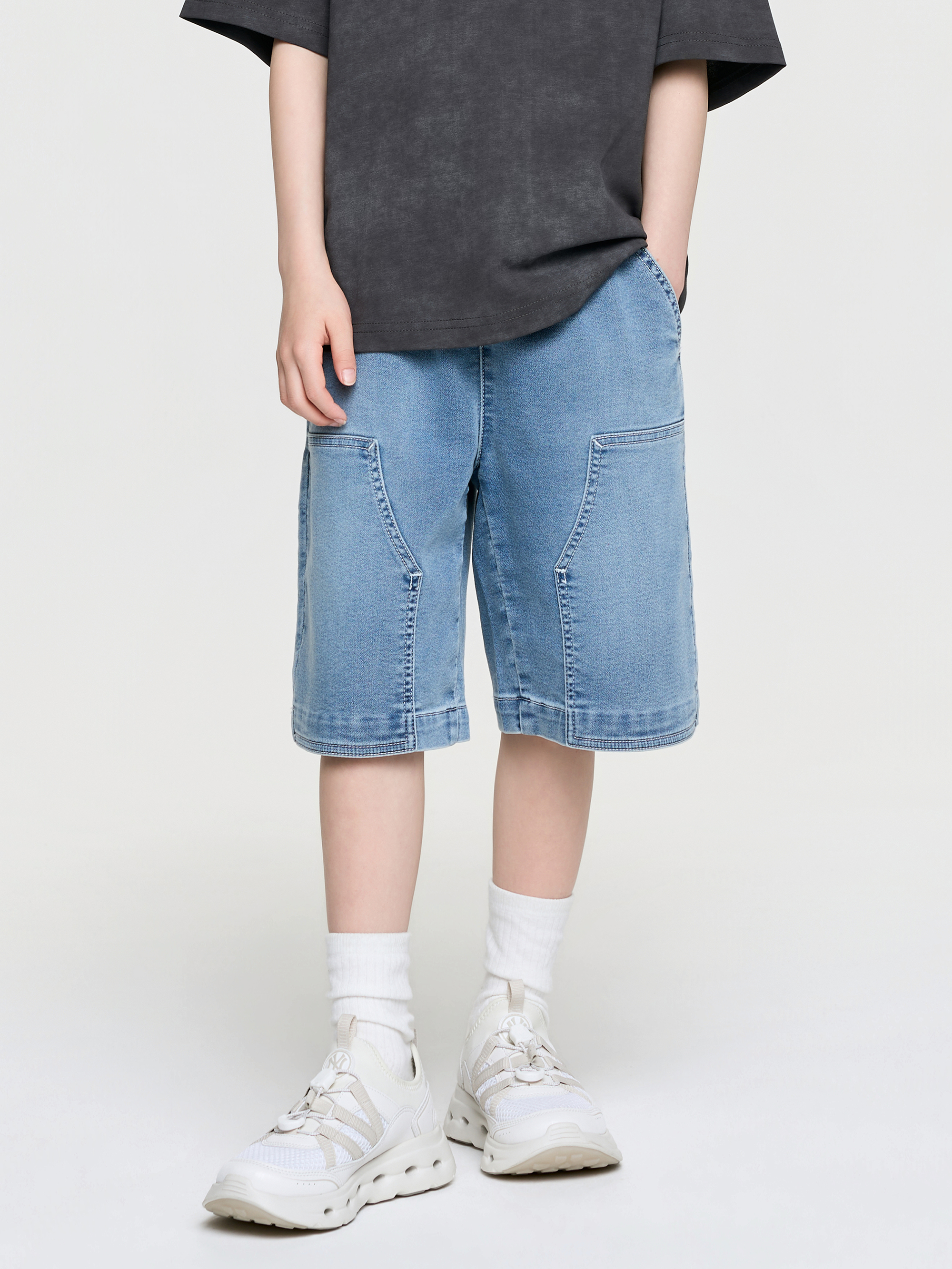 BASIC JERSEY DENIM DOUBLE KNEE SHORTS