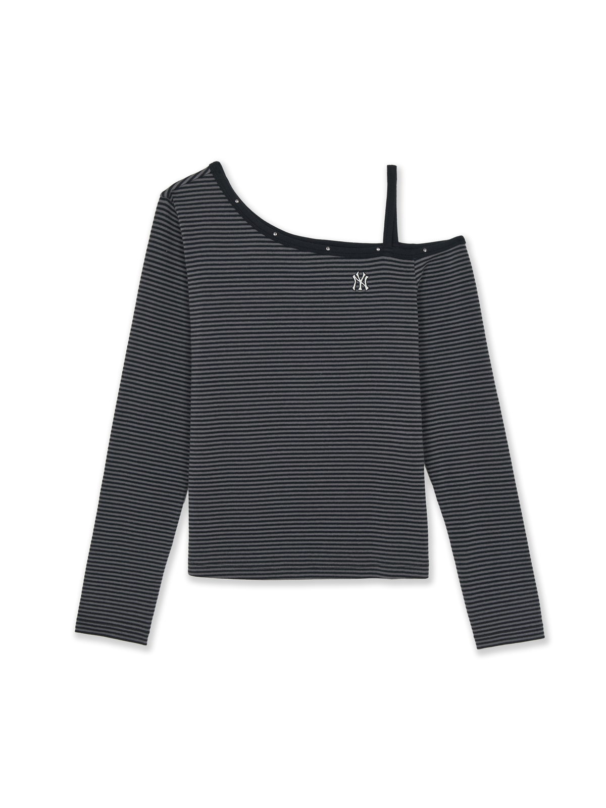 Women's Stripe Stud Point Off Shoulder Long Sleeve T-shirts