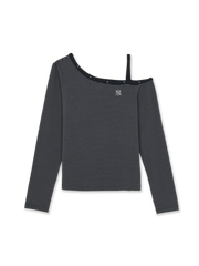 Women's Stripe Stud Point Off Shoulder Long Sleeve T-shirts