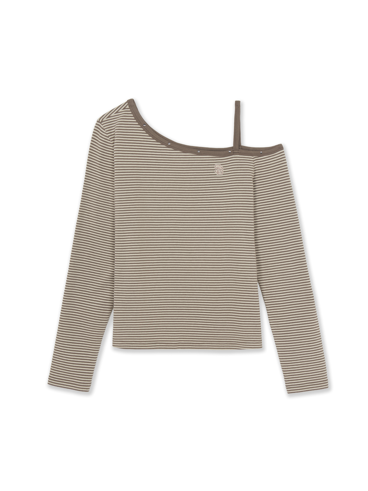 Women's Stripe Stud Point Off Shoulder Long Sleeve T-shirts