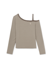 Women's Stripe Stud Point Off Shoulder Long Sleeve T-shirts