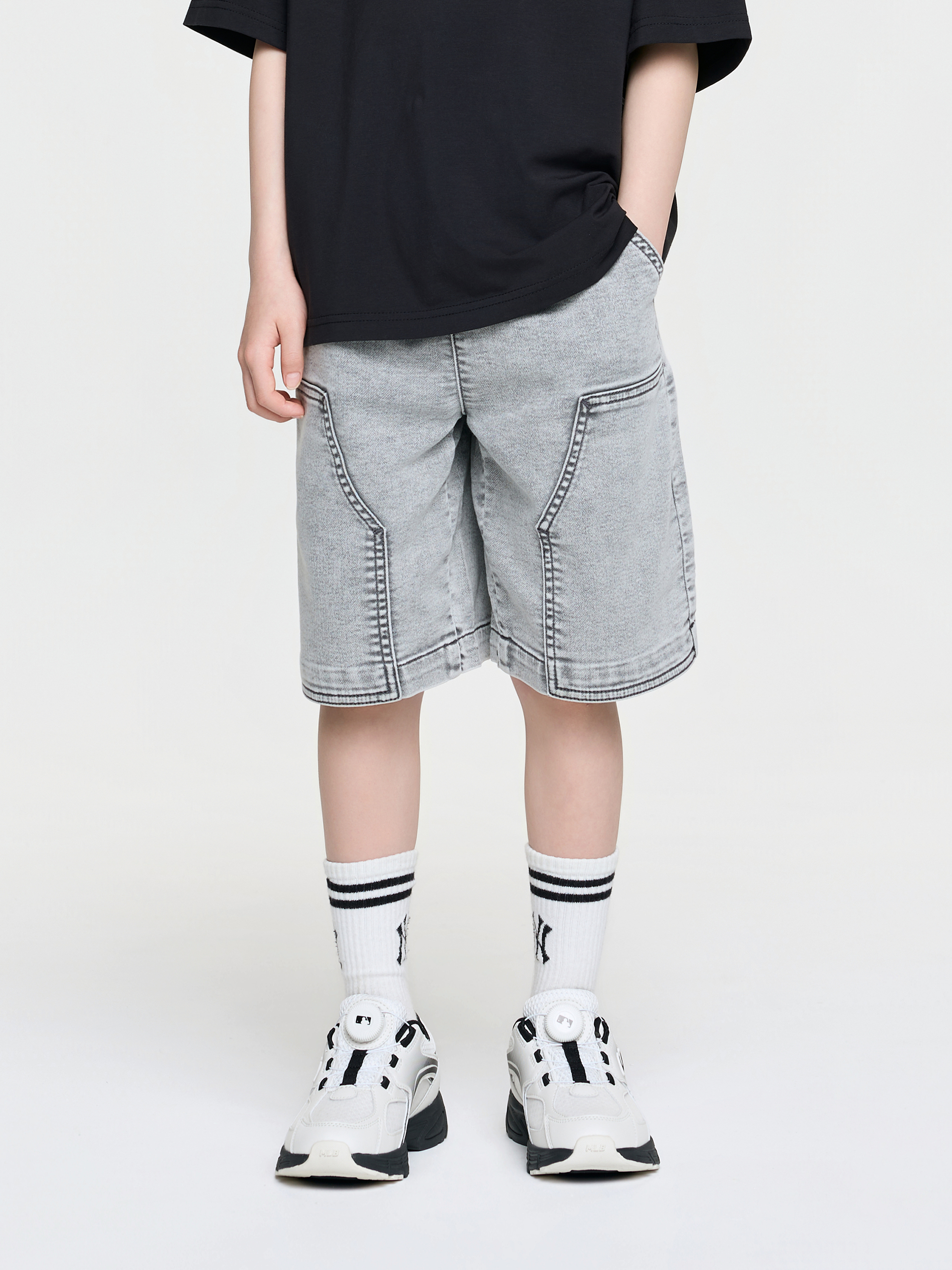 BASIC JERSEY DENIM DOUBLE KNEE SHORTS