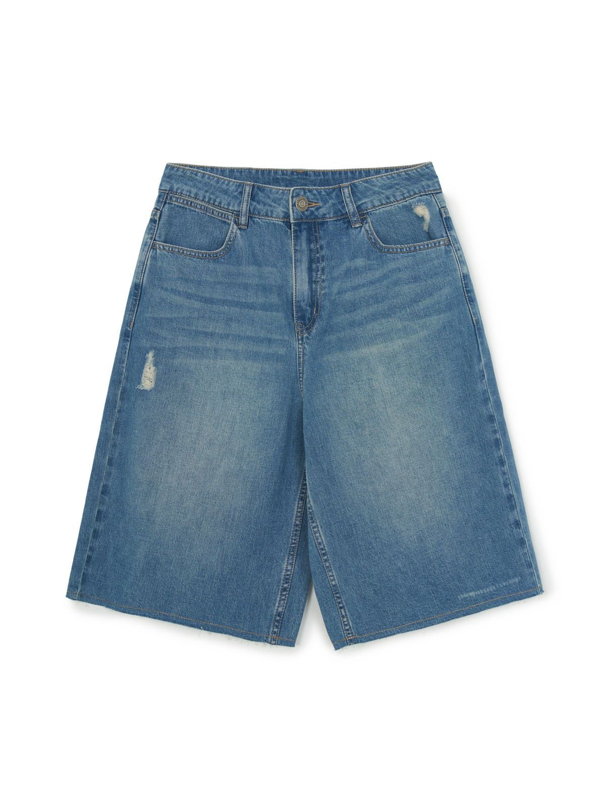 Women's Basic Small Logo Destroyed Denim Bermuda Pants