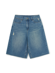 Women's Basic Small Logo Destroyed Denim Bermuda Pants