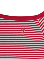 Women's Varsity Stripe Off Shoulder Slim Semi Crop T-Shirts