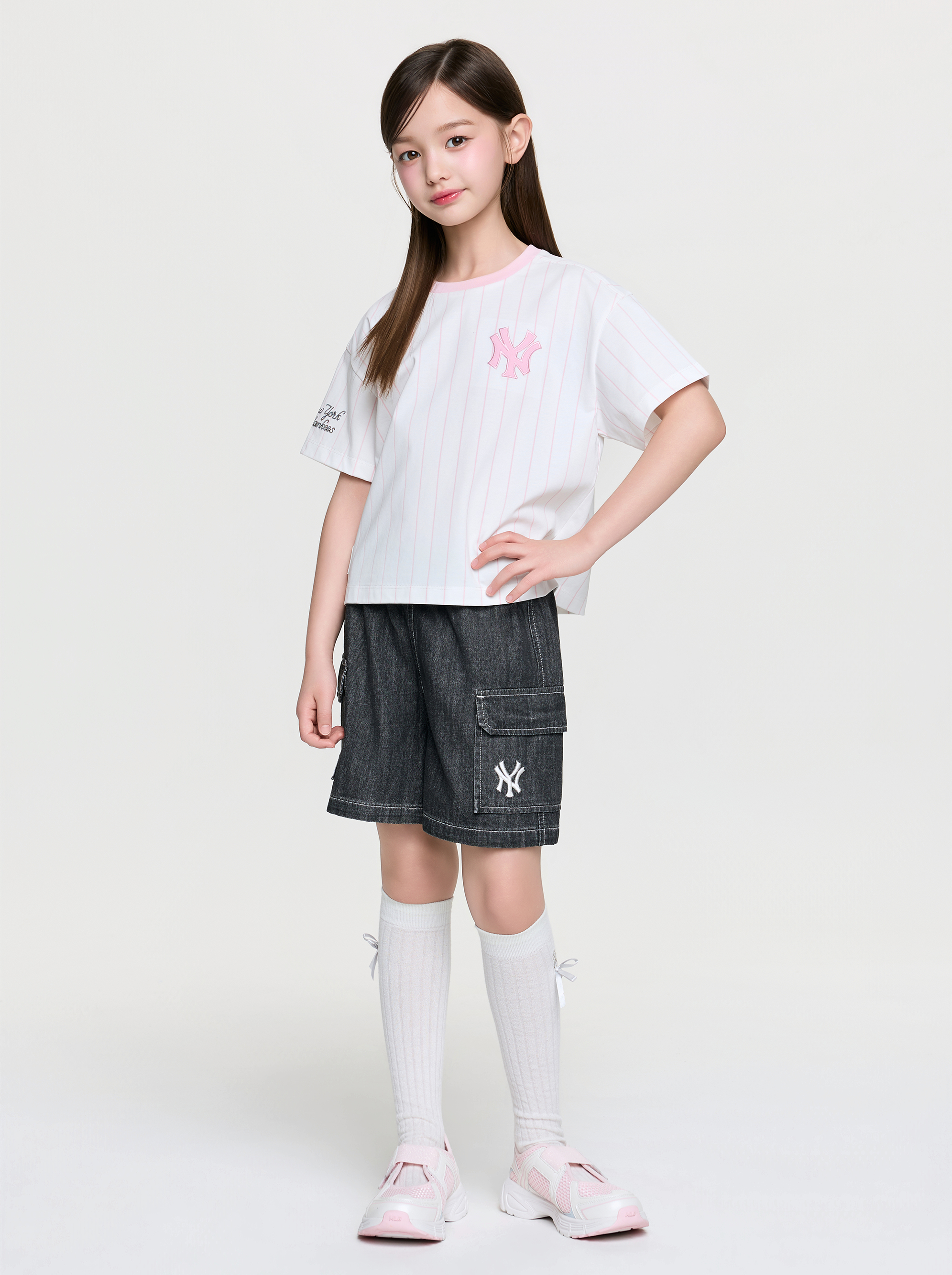 Street Basic Striped Denim T-shirt Set (Girl's)