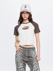 Women's Vintage Color Block Crop T-Shirts