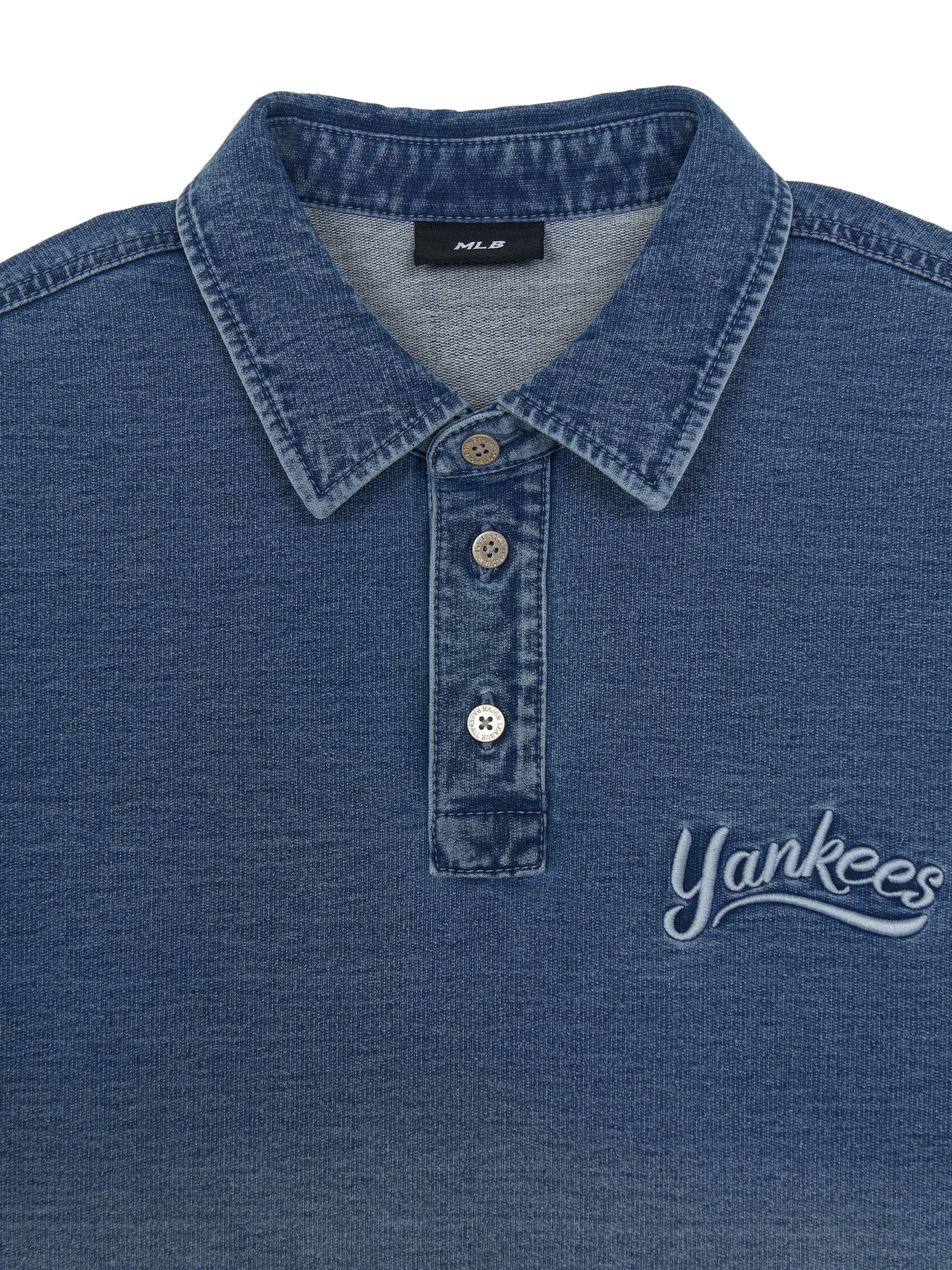 Basic Small Logo Stretched Denim Polo Shirt