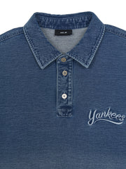 Basic Small Logo Stretched Denim Polo Shirt