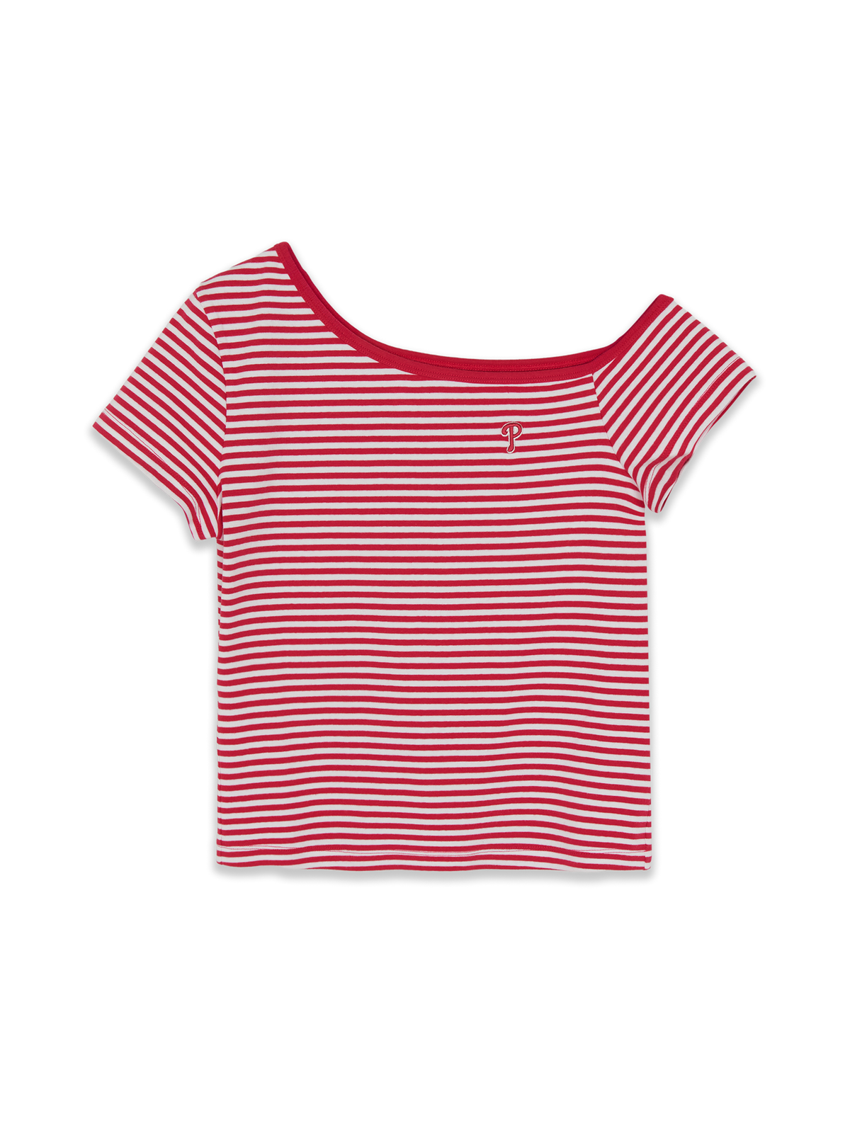 Women's Varsity Stripe Off Shoulder Slim Semi Crop T-Shirts