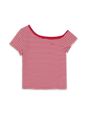 Women's Varsity Stripe Off Shoulder Slim Semi Crop T-Shirts