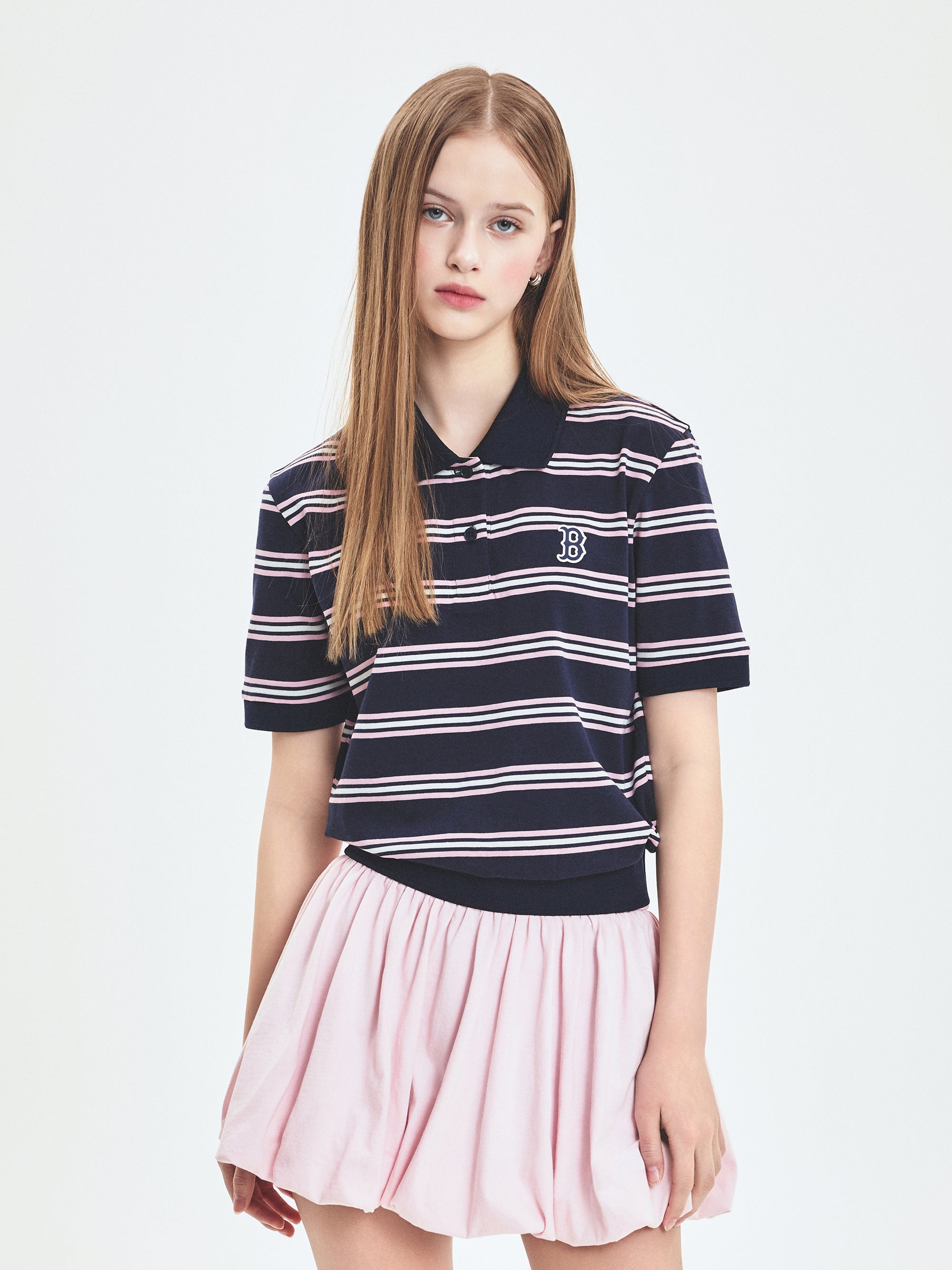 Women's Varsity Stripe Crop Polo T-shirt