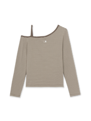 Women's Stripe Stud Point Off Shoulder Long Sleeve T-shirts